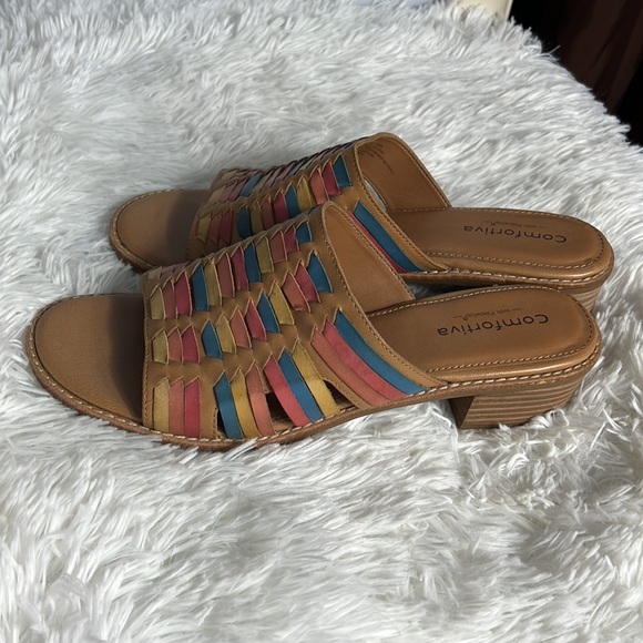 Comfortiva Huarache Style Multicolor Block Heel Slides Sandals 11M - Picture 5 of 7